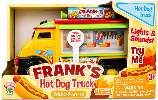Frank's Hot Dog Truck Toy with Lights & Sounds, Friction Powered, Ages 3+