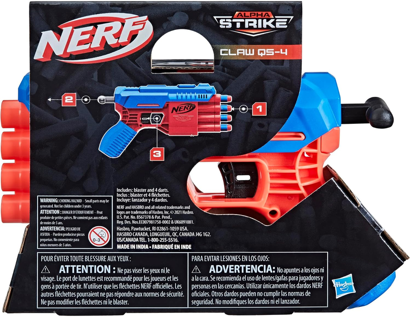 Nerf Alpha Strike Claw QS-4 Blaster 4 Official Nerf Elite Foam Darts