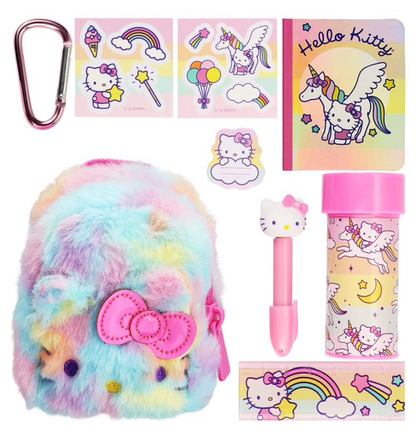 REAL LITTLES Collectible Micro Hello Kitty and Friends Backpack (Pastel Rainbow) with 6 Surprise Accessories Inside!