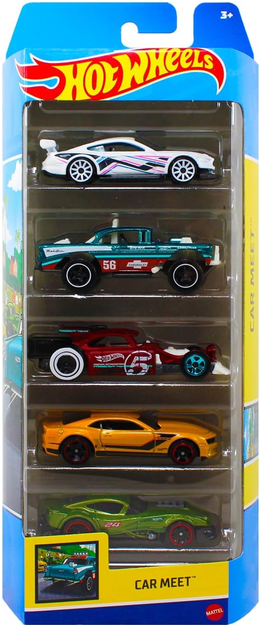Hot Wheels Car Meet 5 Pack '13 Copo Camaro, Aristo Rat, Custom '18 Ford Mustang GT, Big-Air Bel-Air, Muscle & Blown