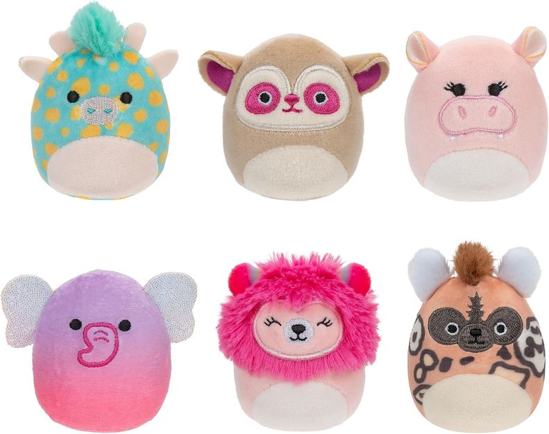 Squishville Safari Squad, Super Soft Mini Squishmallows, Plush Figures, Pack of 6