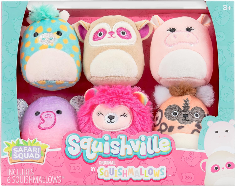 Squishville Safari Squad, Super Soft Mini Squishmallows, Plush Figures, Pack of 6