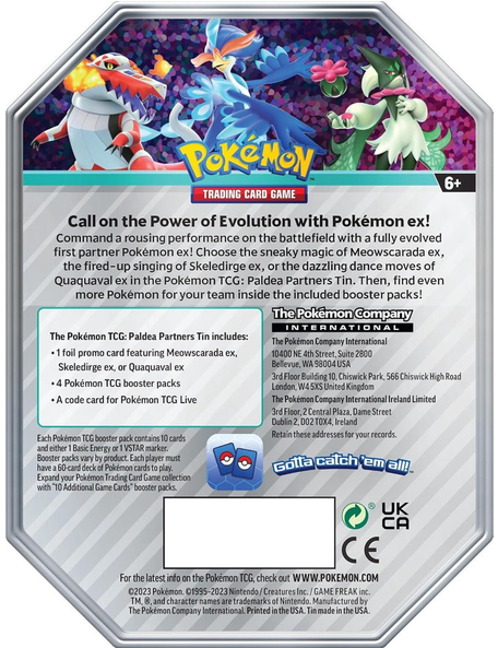 Pokemon TCG: Paldea Partners Meowscarada EX Tin - 4 Packs