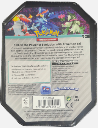 Pokemon Paldea Partners Skeledirge ex Tin (4 Booster Packs,1 Promo Foil Card & More)