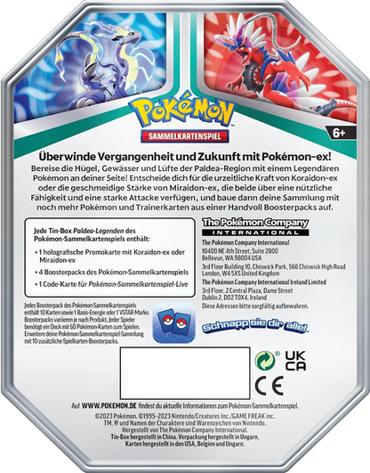 Pokémon - Trading Card Game: Tin-Box Paldea Legends - Koraidon (1 Holographic Card & 4 Booster Packs)