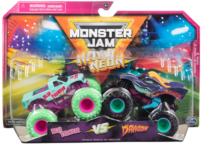 Monster Jam Blue Thunder Vs. Dragon 2-Pack Neon 1:64 Nitro Monster Trucks