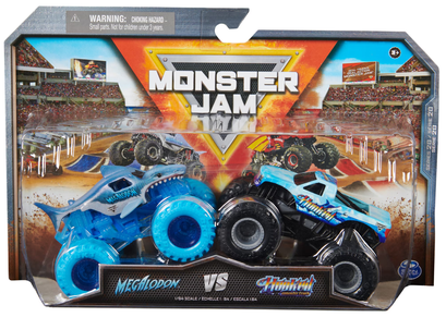Monster Jam, Official Megalodon Vs. Hooked Die-Cast Monster Trucks, 1:64 Scale, Kids Toys for Boys Ages 3 and up