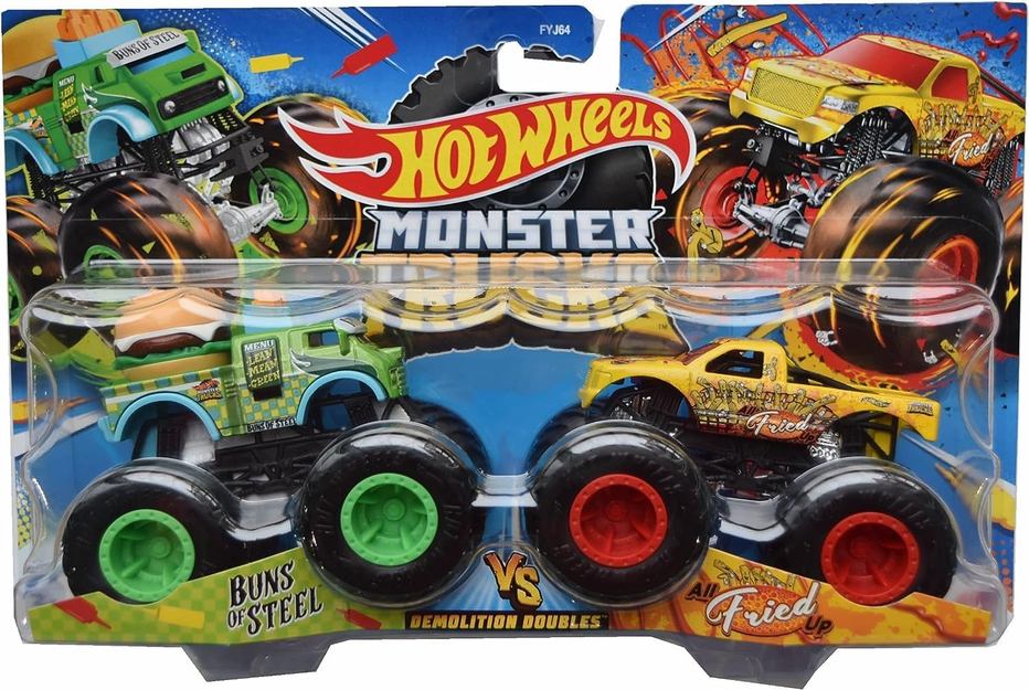 Hot Wheels Monster Trucks Buns of Steel vs All Fried Up Demolition Double 1:64 Scale