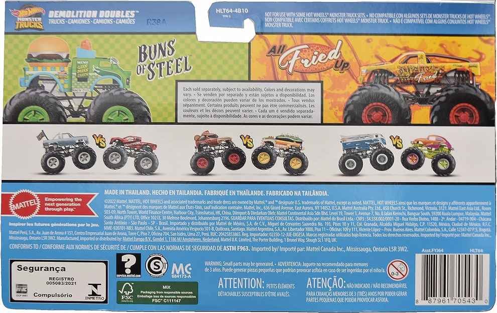 Hot Wheels Monster Trucks Buns of Steel vs All Fried Up Demolition Double 1:64 Scale