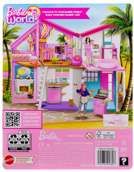 Barbie World Toy BBQ Grill Playset with 7 Dollhouse Accessories Including Grill with Working Lid & Food