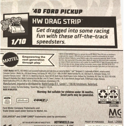 Hot Wheels '40 Ford Pickup Red 181/250 HW Drag Strip 1/10