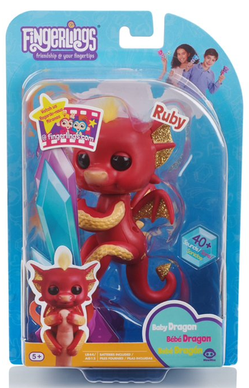 Fingerlings - Interactive Baby Dragon - Ruby (Red & Gold) - Interactive Baby Collectible Pet By WowWee