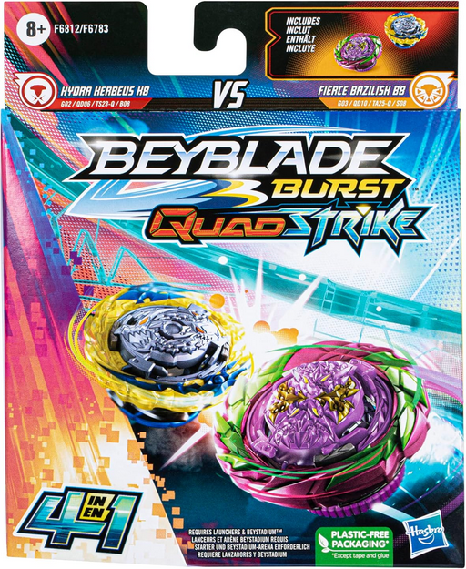 eyblade Burst QuadStrike Fierce Bazilisk B8 and Hydra Kerbeus K8 Spinning Top Dual Pack, 2 Battling Game Top Toy for Kids Ages 8 and Up