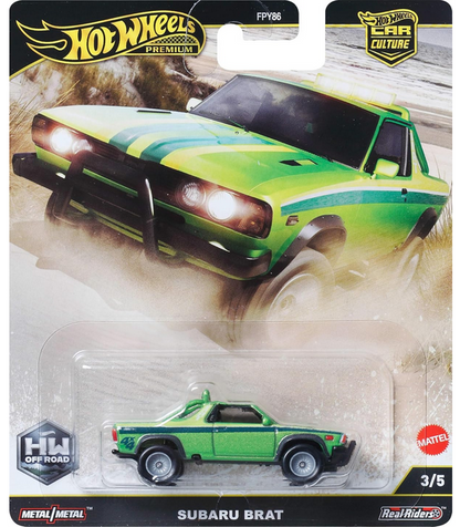 Hot Wheels Premium Car Culture Collectible Subaru B.R.A.T. Toy Car, 1:64 Scale Off Road Vehicle with Real Riders Tires