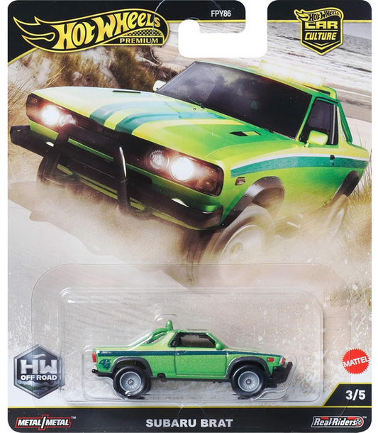 Hot Wheels Premium Car Culture Collectible Subaru B.R.A.T. Toy Car, 1:64 Scale Off Road Vehicle with Real Riders Tires