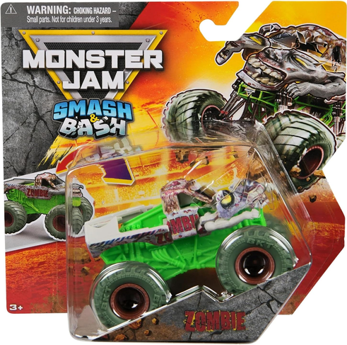 Monster Jam Smash & Bash Zombie – Series 02, 1:64 Scale Die-Cast Monster Truck with Crash-Action Feature, Resettable Body, Authentic BKT Tires, Kids Ages 3+