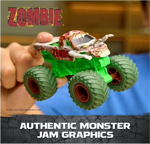 Monster Jam Smash & Bash Zombie – Series 02, 1:64 Scale Die-Cast Monster Truck with Crash-Action Feature, Resettable Body, Authentic BKT Tires, Kids Ages 3+